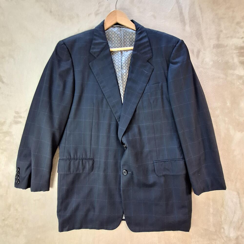 Hickey Freeman Sport Coat Mens 44R Blue Check Single Vent 2 Button Classic Fit
